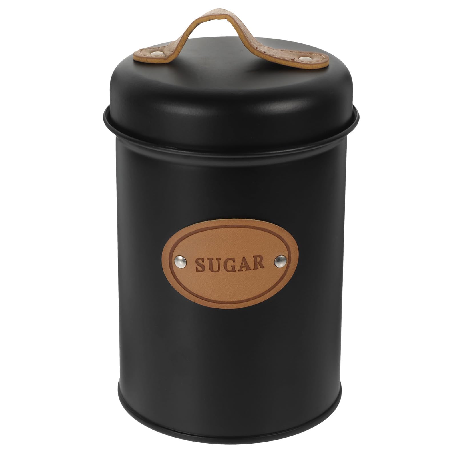 FRCOLOR Metal Sugar Storage Jar with Lid, Handheld Candy and Tea Canister, Nordic Style Airtight Food Container for Kitchen and Dining –, Black