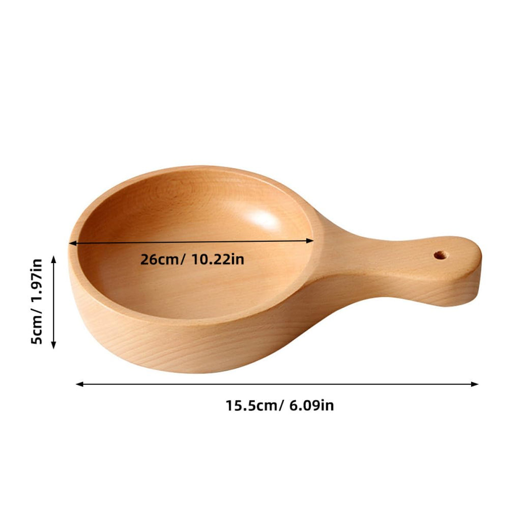 Alasum Wooden Salad Bowl with Handle Scoop Shaped Pickle Soup Serving Bowl Natural Wood for Kitchen and Dining