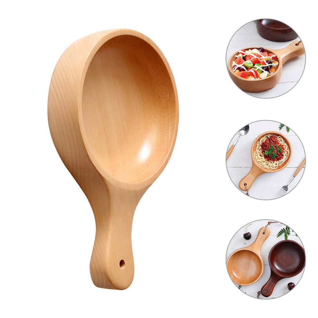 Alasum Wooden Salad Bowl with Handle Scoop Shaped Pickle Soup Serving Bowl Natural Wood for Kitchen and Dining