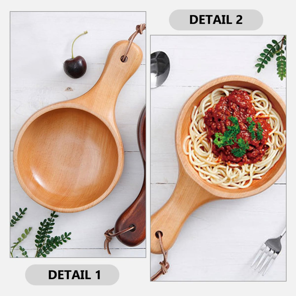 Alasum Wooden Salad Bowl with Handle Scoop Shaped Pickle Soup Serving Bowl Natural Wood for Kitchen and Dining