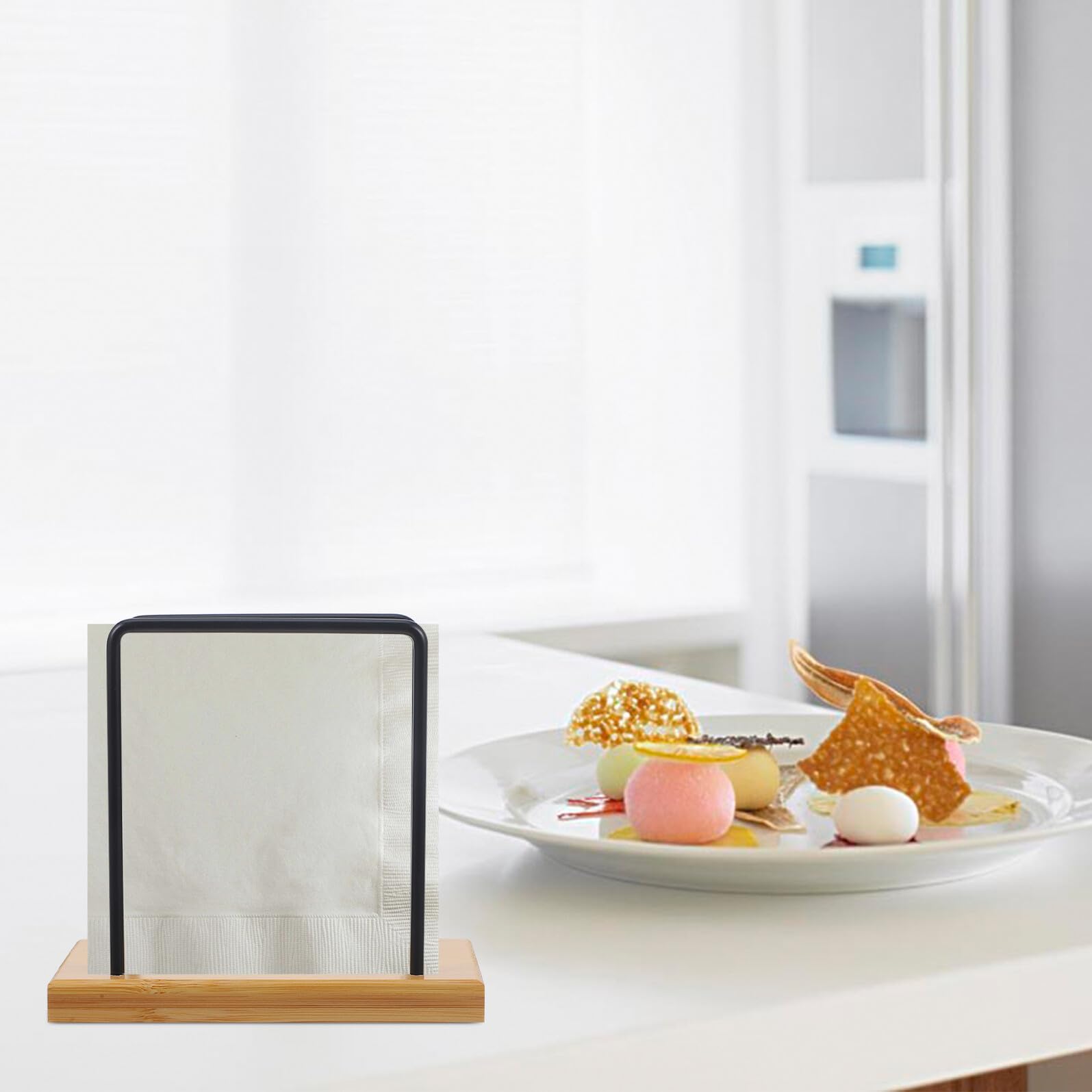 MOBUTOFU Iron Napkin Holder Stand with Base, Rustic Farmhouse Dining Table Napkin Dispenser for Kitchen and Tabletop Paper Tissue Storage