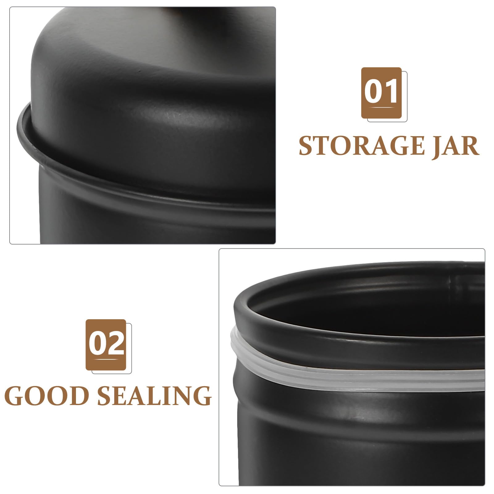 FRCOLOR Metal Sugar Storage Jar with Lid, Handheld Candy and Tea Canister, Nordic Style Airtight Food Container for Kitchen and Dining –, Black