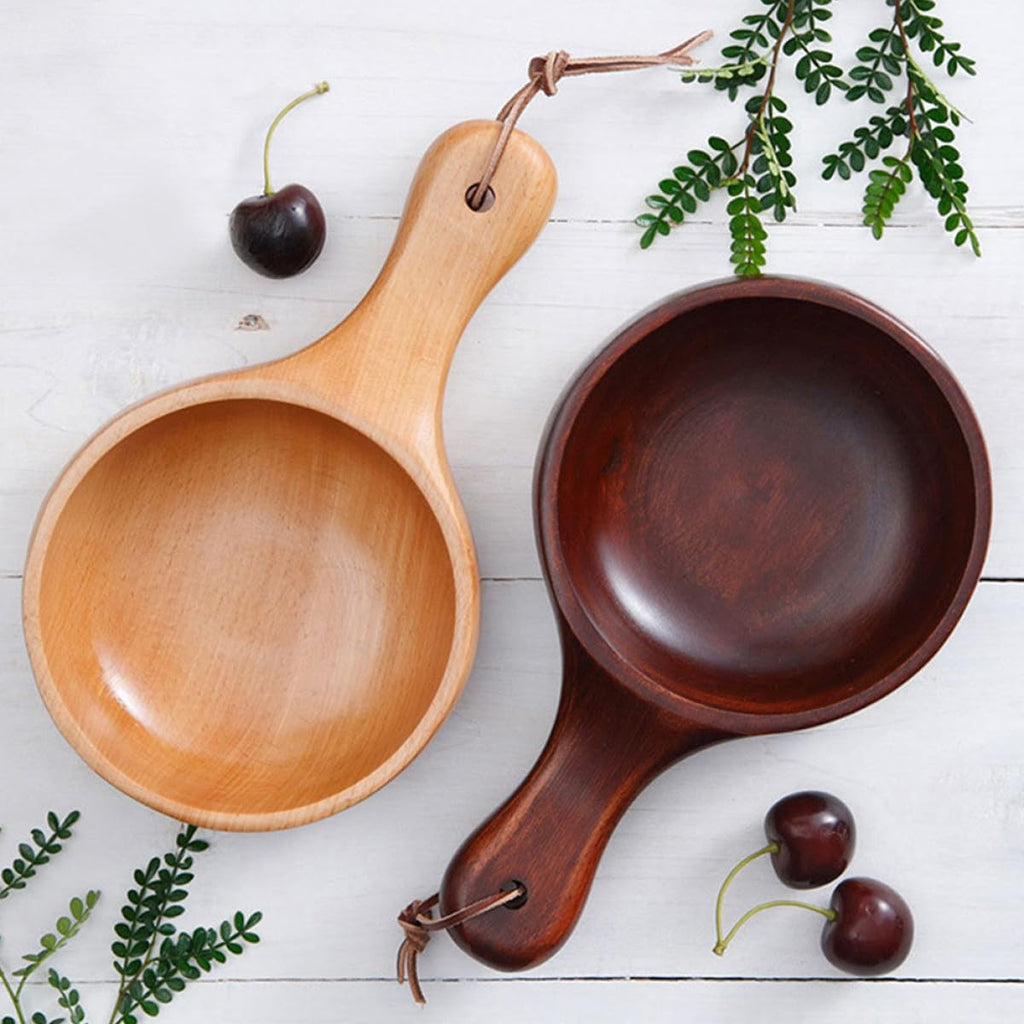 Alasum Wooden Salad Bowl with Handle Scoop Shaped Pickle Soup Serving Bowl Natural Wood for Kitchen and Dining
