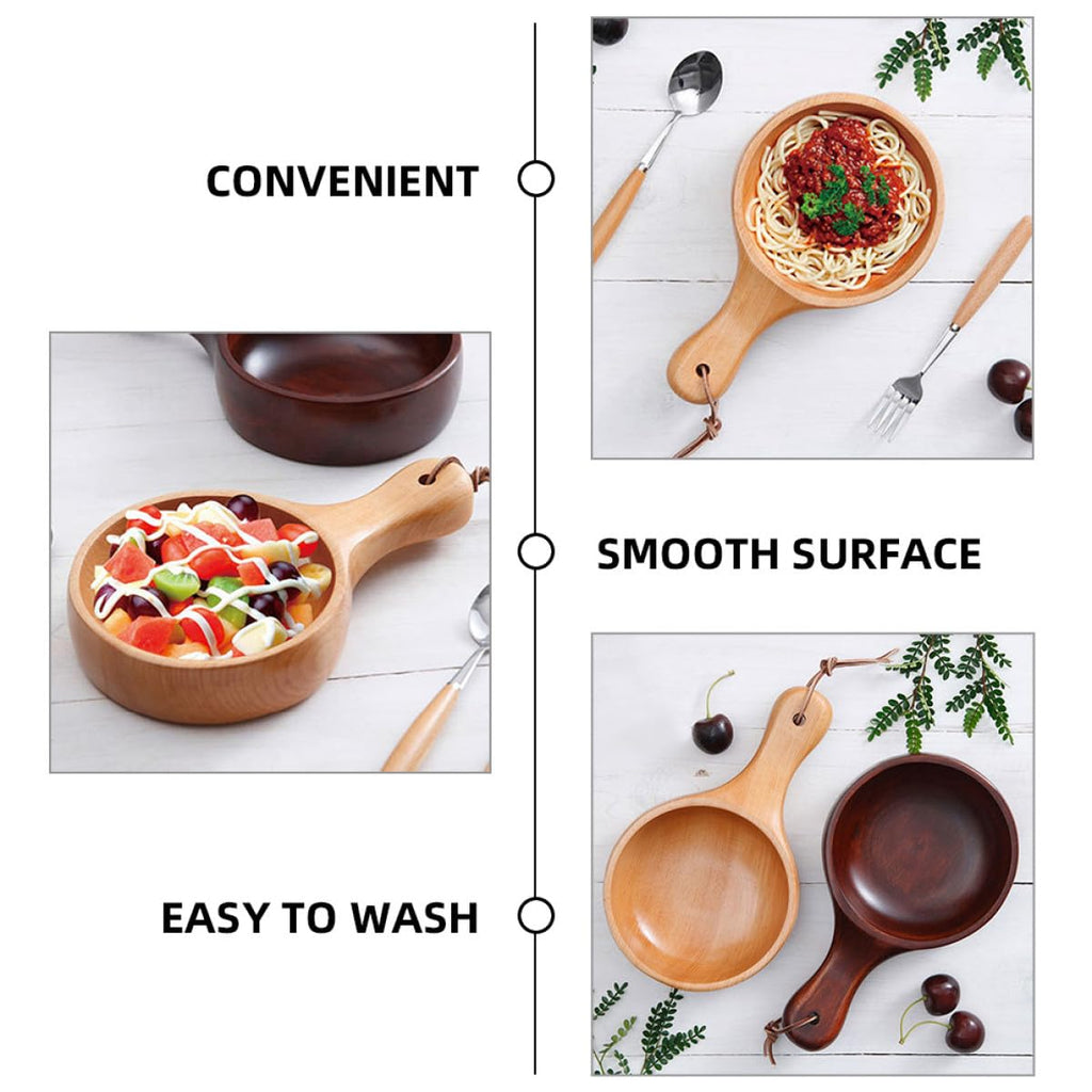 Alasum Wooden Salad Bowl with Handle Scoop Shaped Pickle Soup Serving Bowl Natural Wood for Kitchen and Dining
