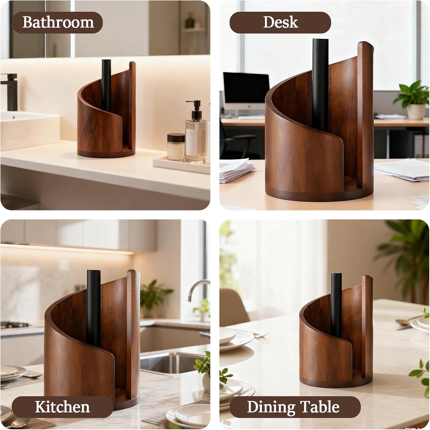 2026 New Mountain Paper Towel Holder Countertop,Natural Mango Wood Round Base and Iron Holder, Wooden Paper Towel Holder for Kitchen Roll Organize Dining Table Home Decor-7-14 Days delivery (Wood-1)