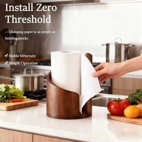 2026 New Mountain Paper Towel Holder Countertop,Natural Mango Wood Round Base and Iron Holder, Wooden Paper Towel Holder for Kitchen Roll Organize Dining Table Home Decor-7-14 Days delivery (Wood-1)